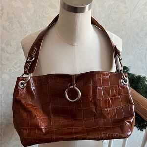 Franco Sarto Elegant Brown Croc-Embossed Shoulder Bag